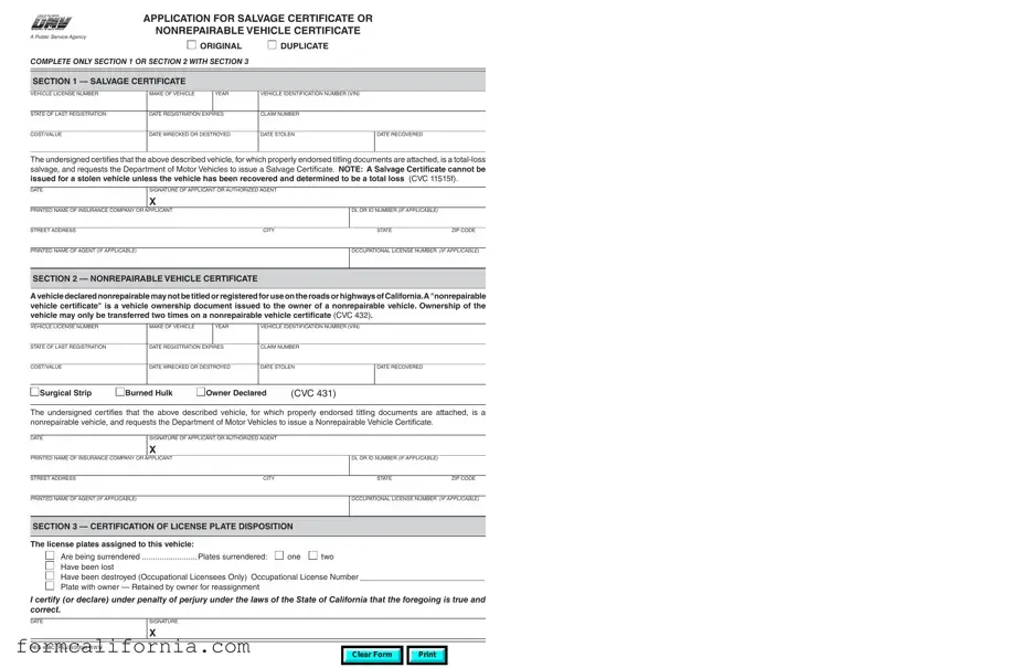 Blank Ca Dmv 488C PDF Form