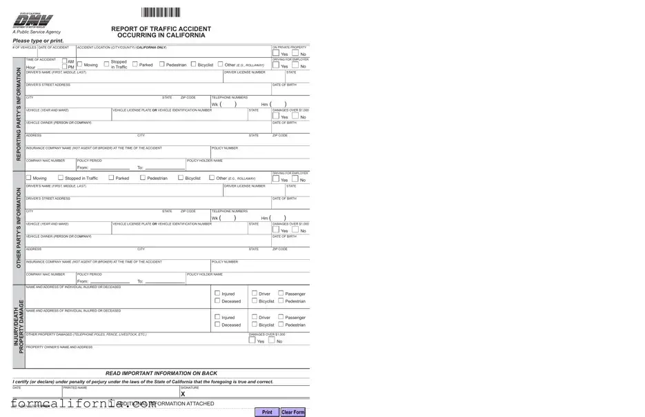 Blank Ca Dmv Sr1 PDF Form