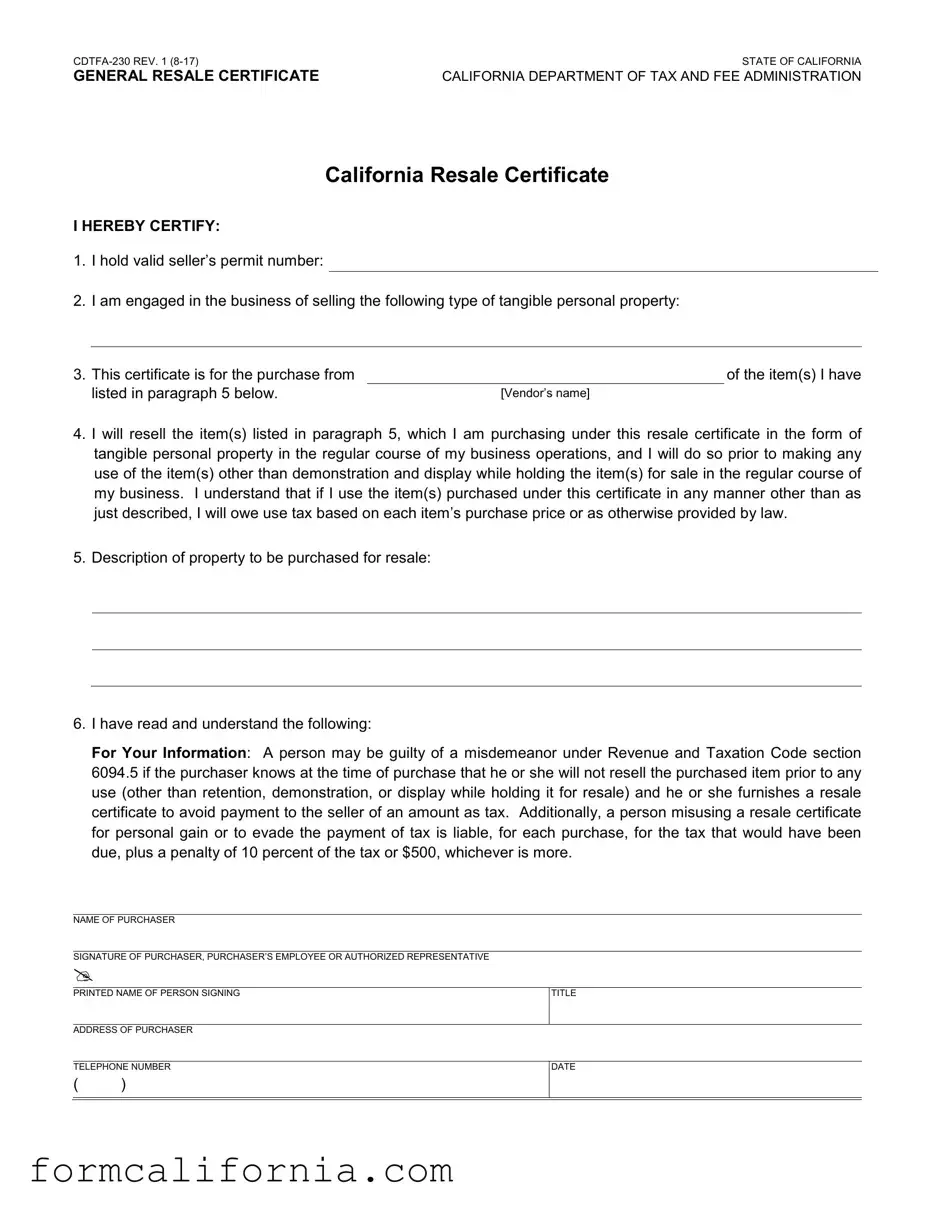 Blank Ca Resale PDF Form