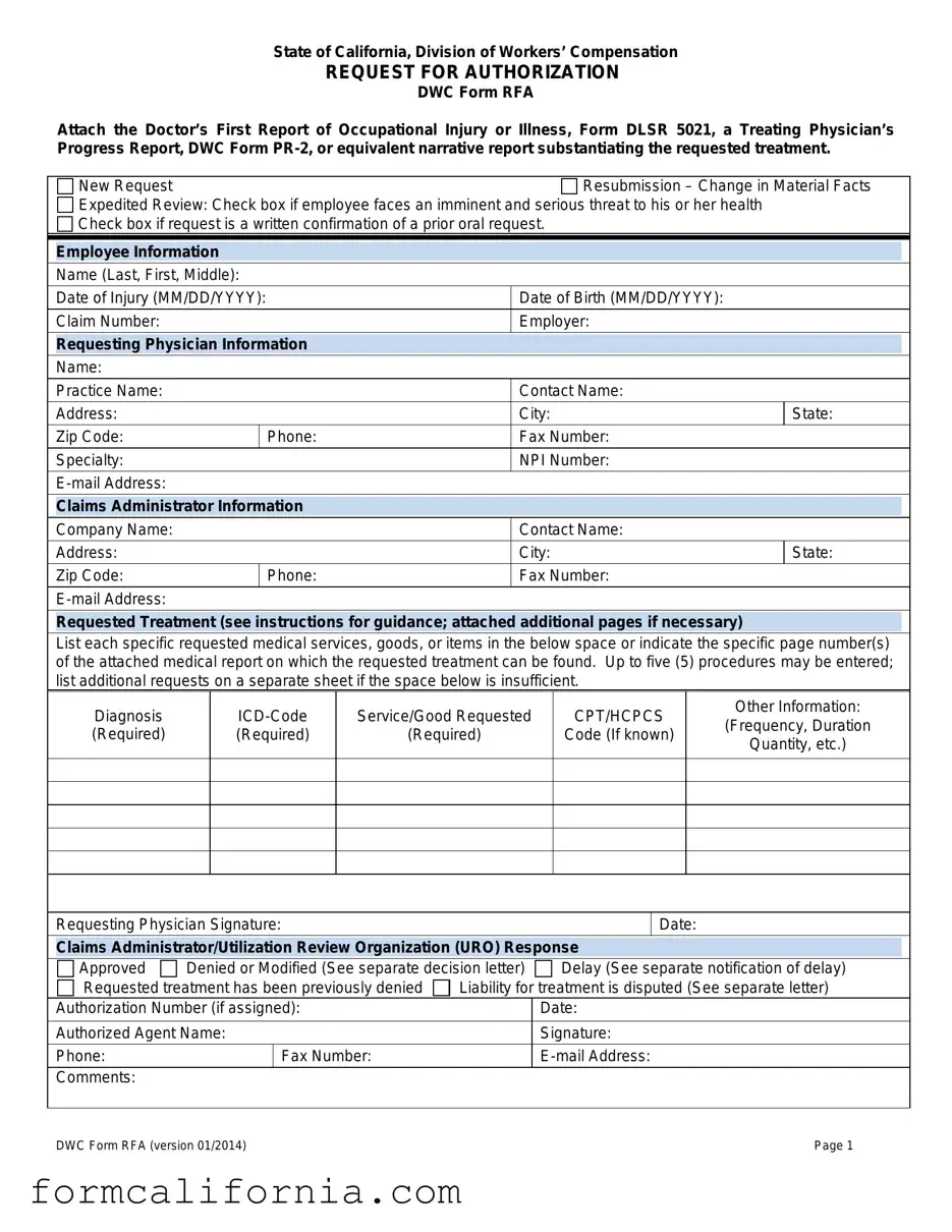 Blank Ca Rfa PDF Form