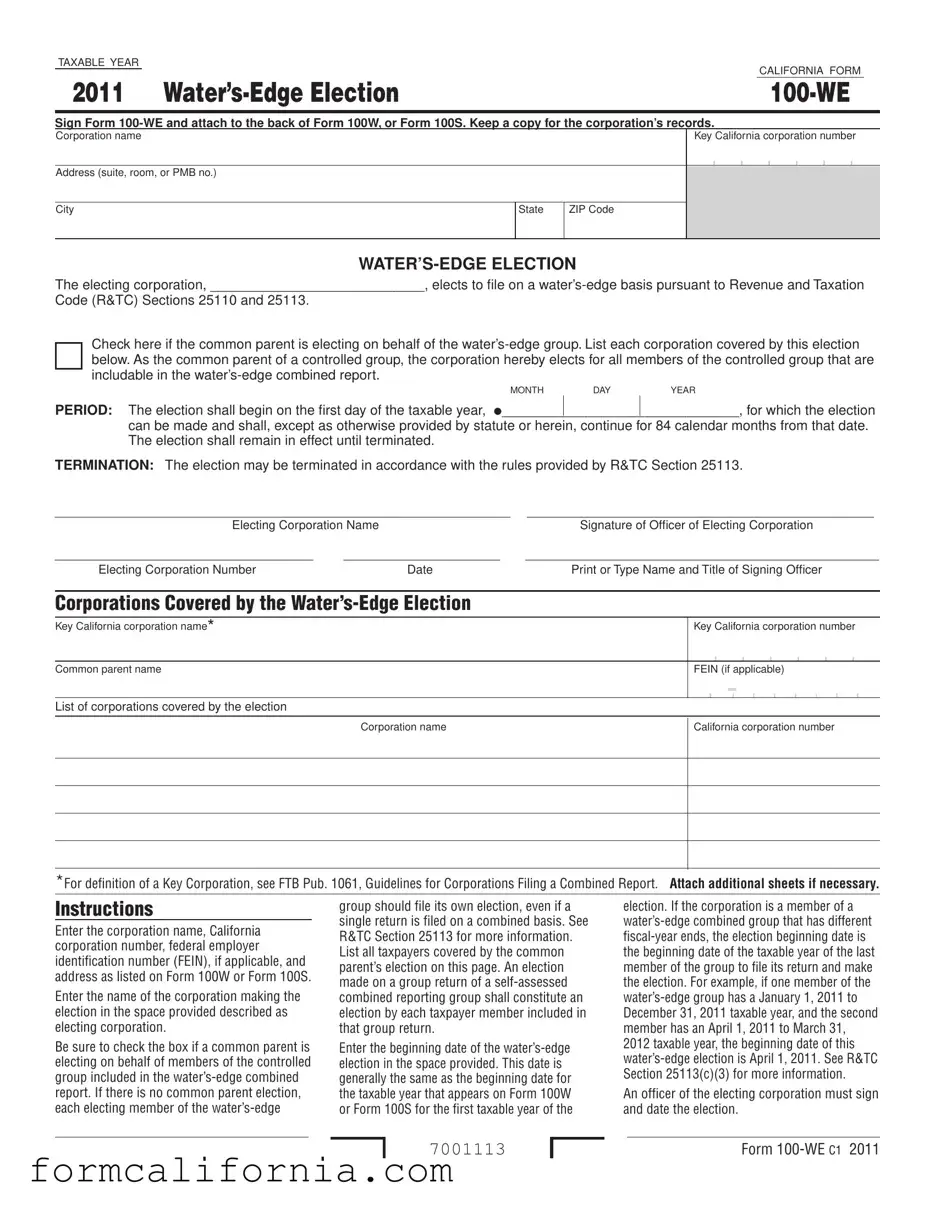 Blank California 100 We PDF Form
