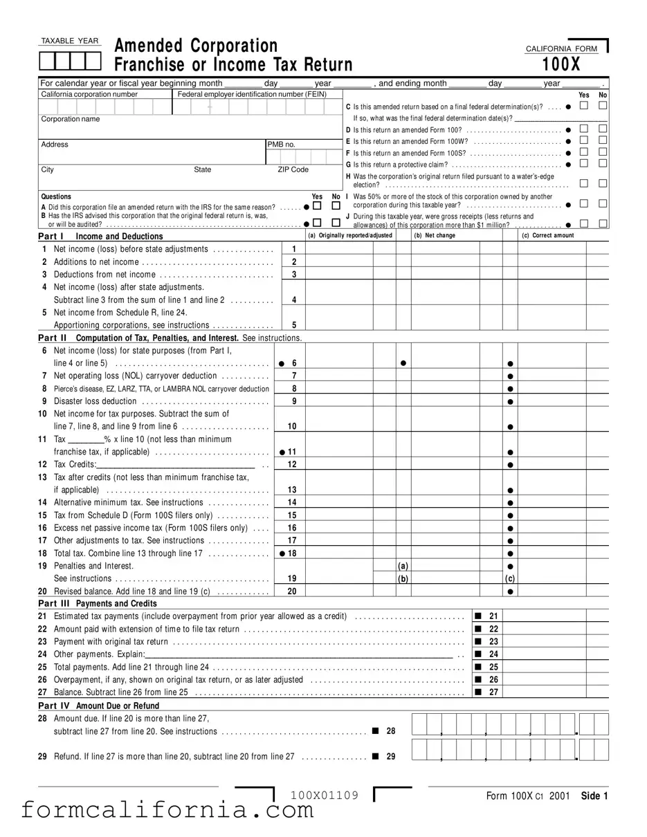Blank California 100X PDF Form