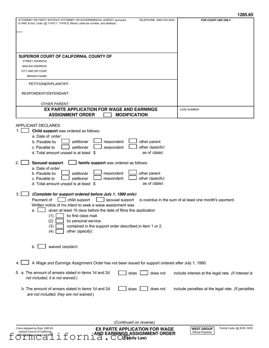 Blank California 1285 65 PDF Form