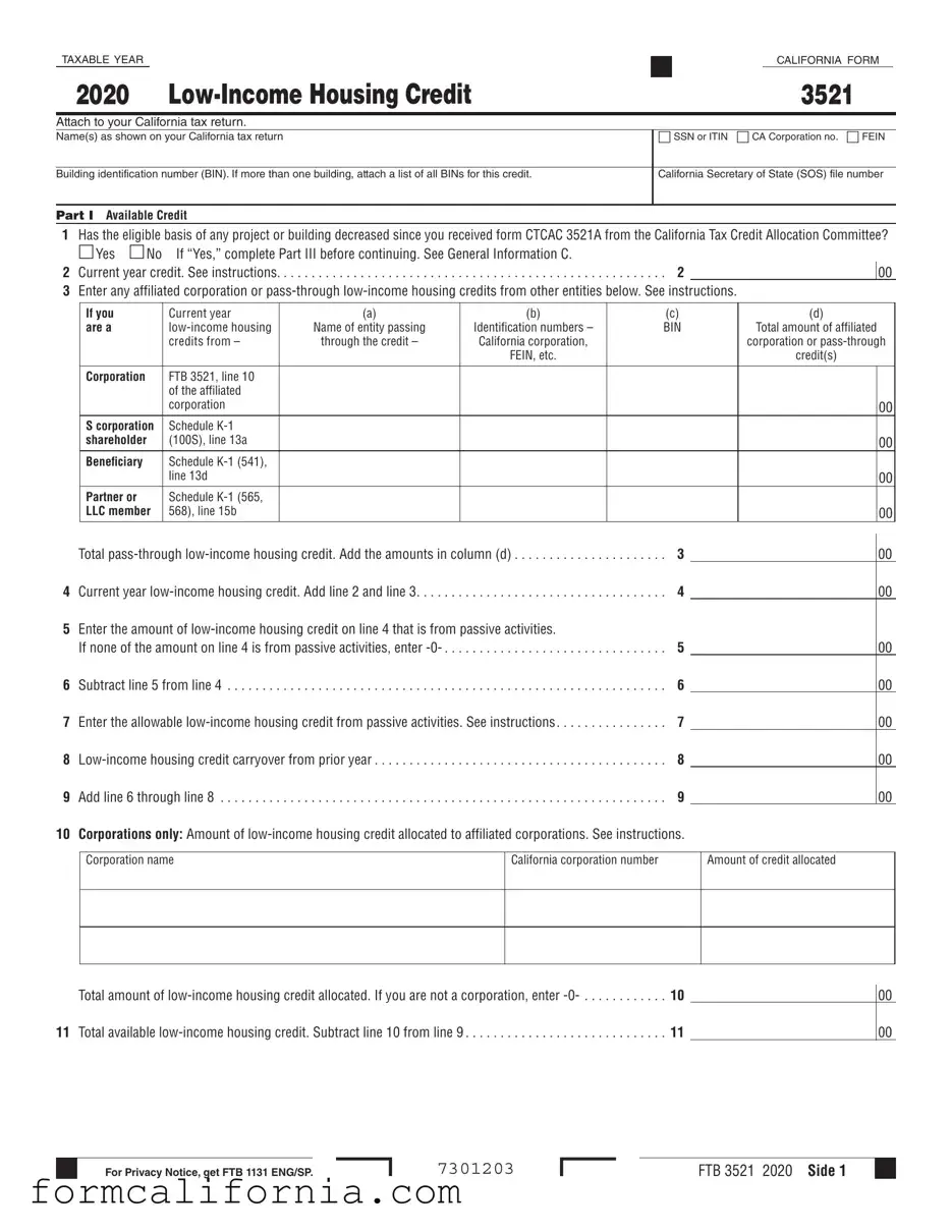 Blank California 3521 PDF Form