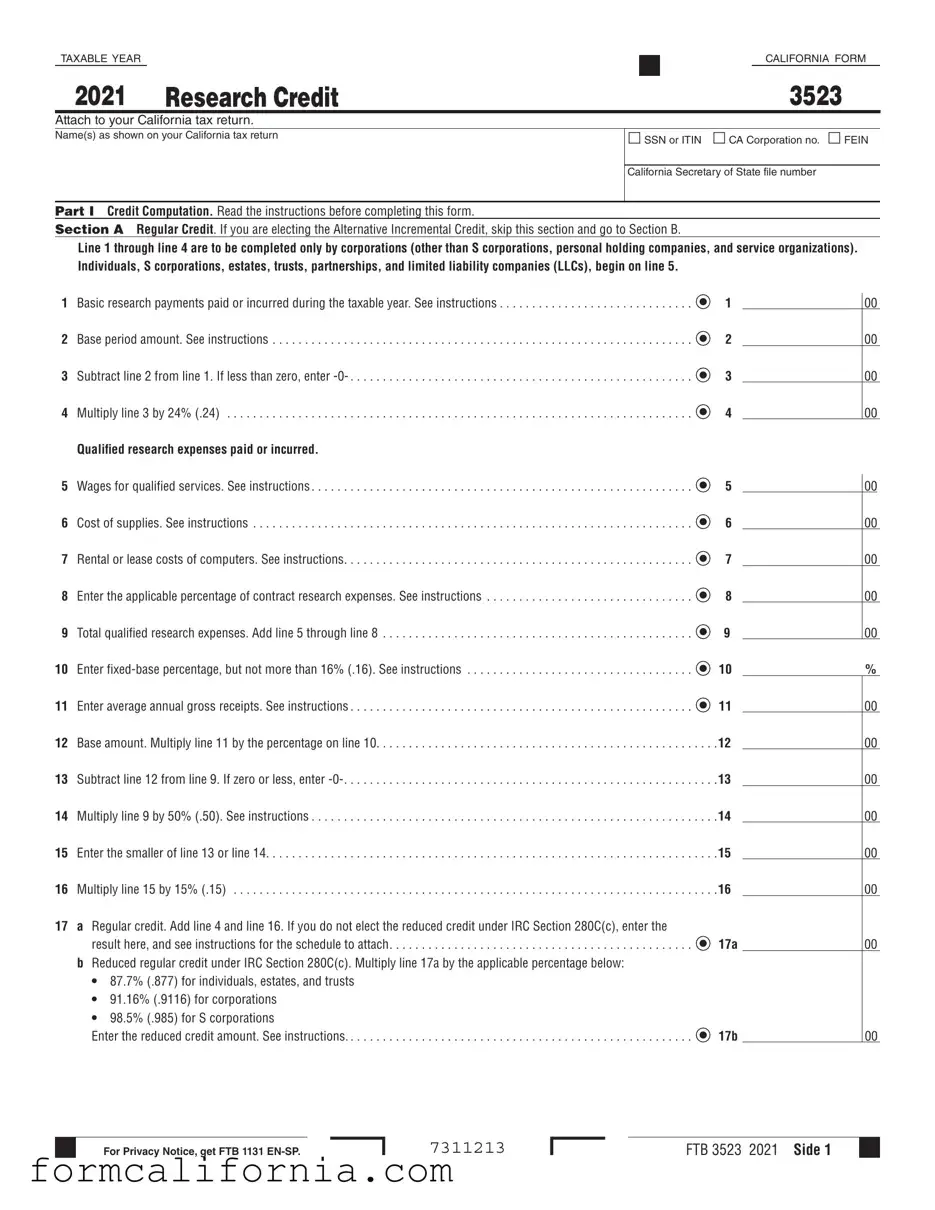 Blank California 3523 PDF Form