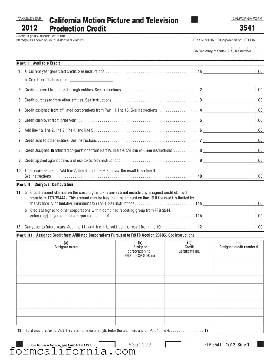 Blank California 3541 PDF Form