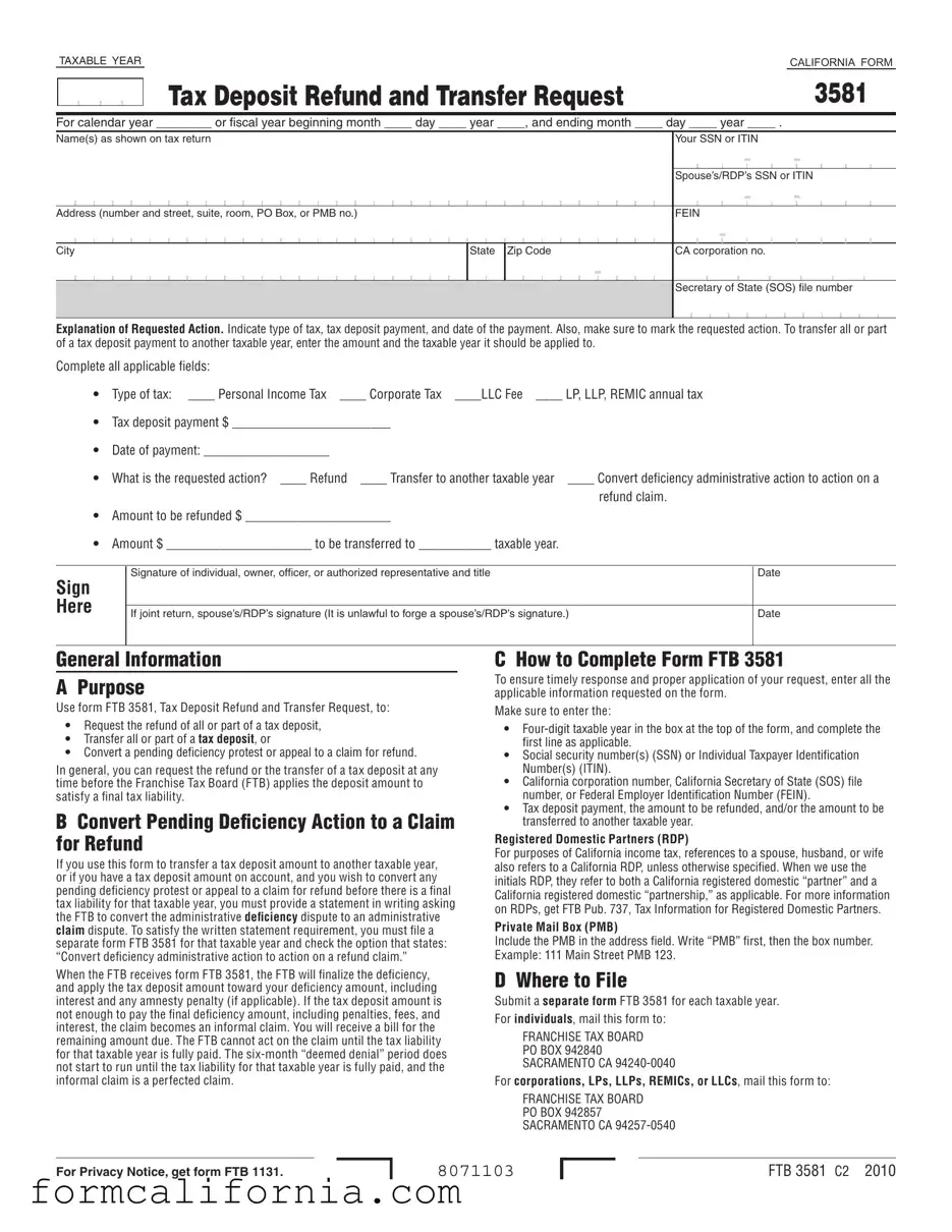 Blank California 3581 PDF Form