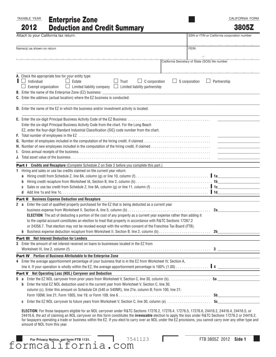 Blank California 3805Z PDF Form