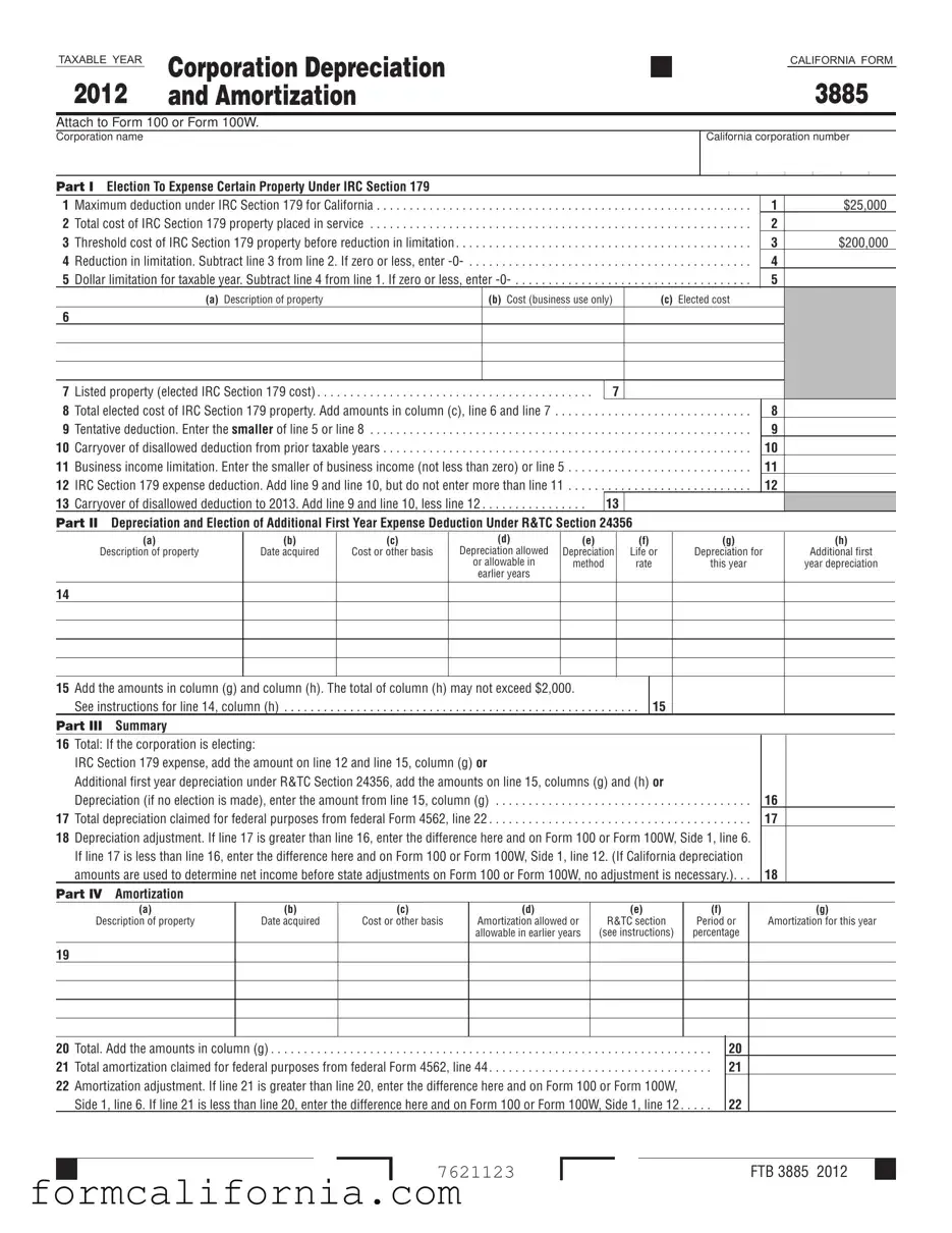 Blank California 3885 PDF Form