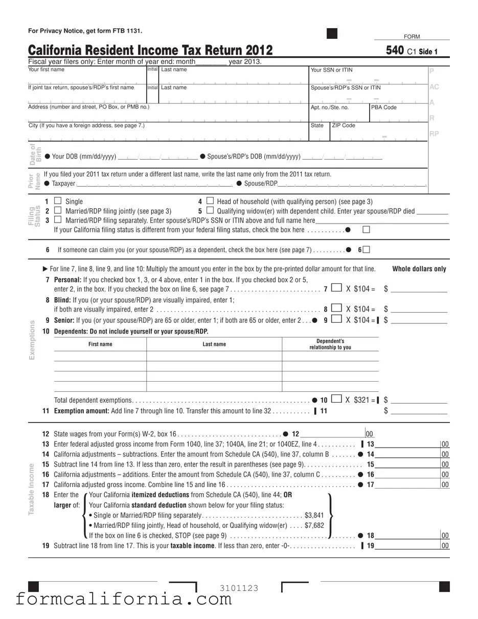 Blank California 540 C1 PDF Form