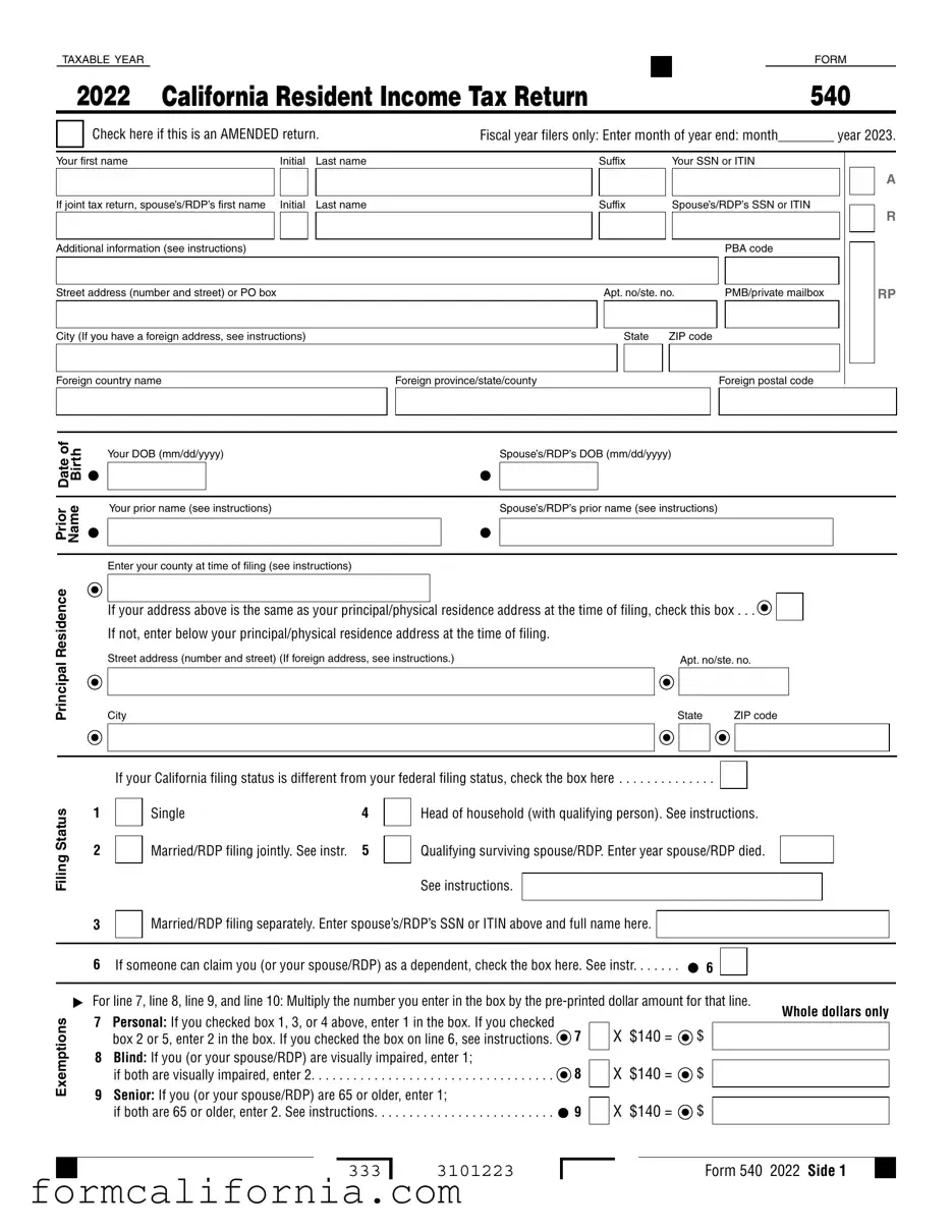 Blank California 540 V PDF Form