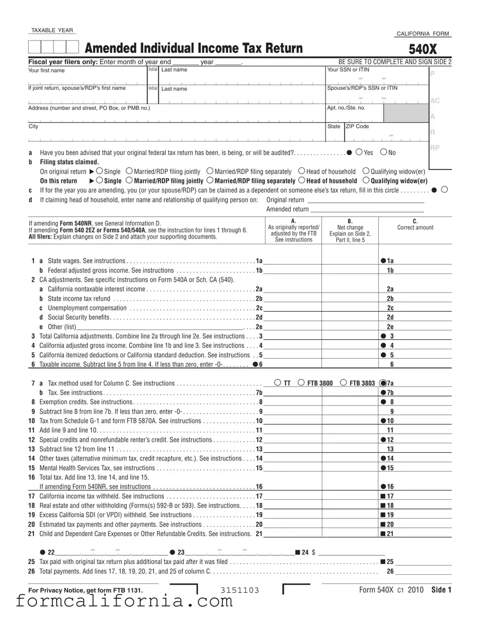 Blank California 540X PDF Form