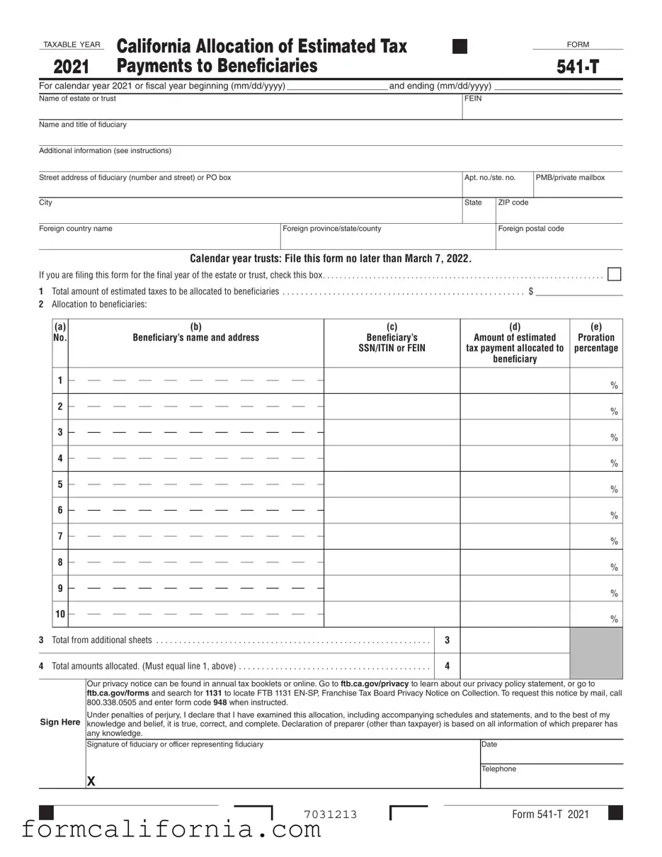 Blank California 541 T PDF Form