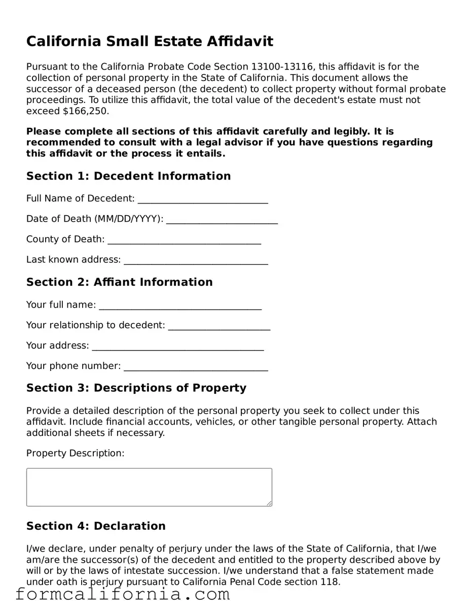 Legal California Small Estate Affidavit Document