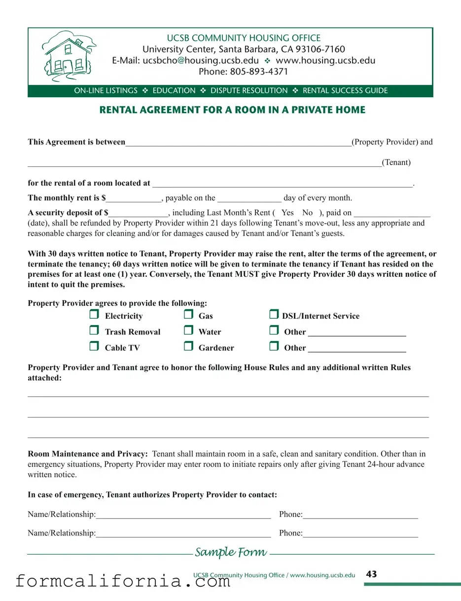 Blank California Agreement Room PDF Form