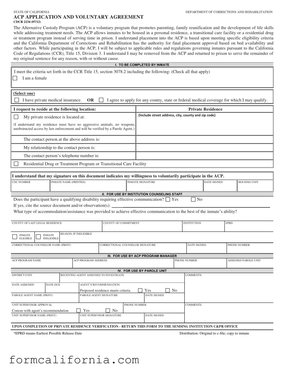 Blank California Alternative Custody PDF Form