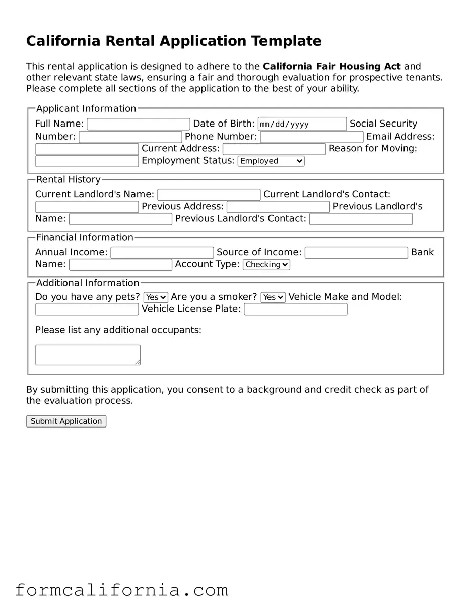 Legal California Rental Application Document