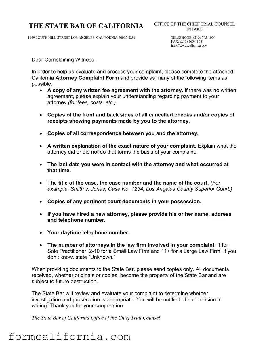 Blank California Attorney Complaint PDF Form