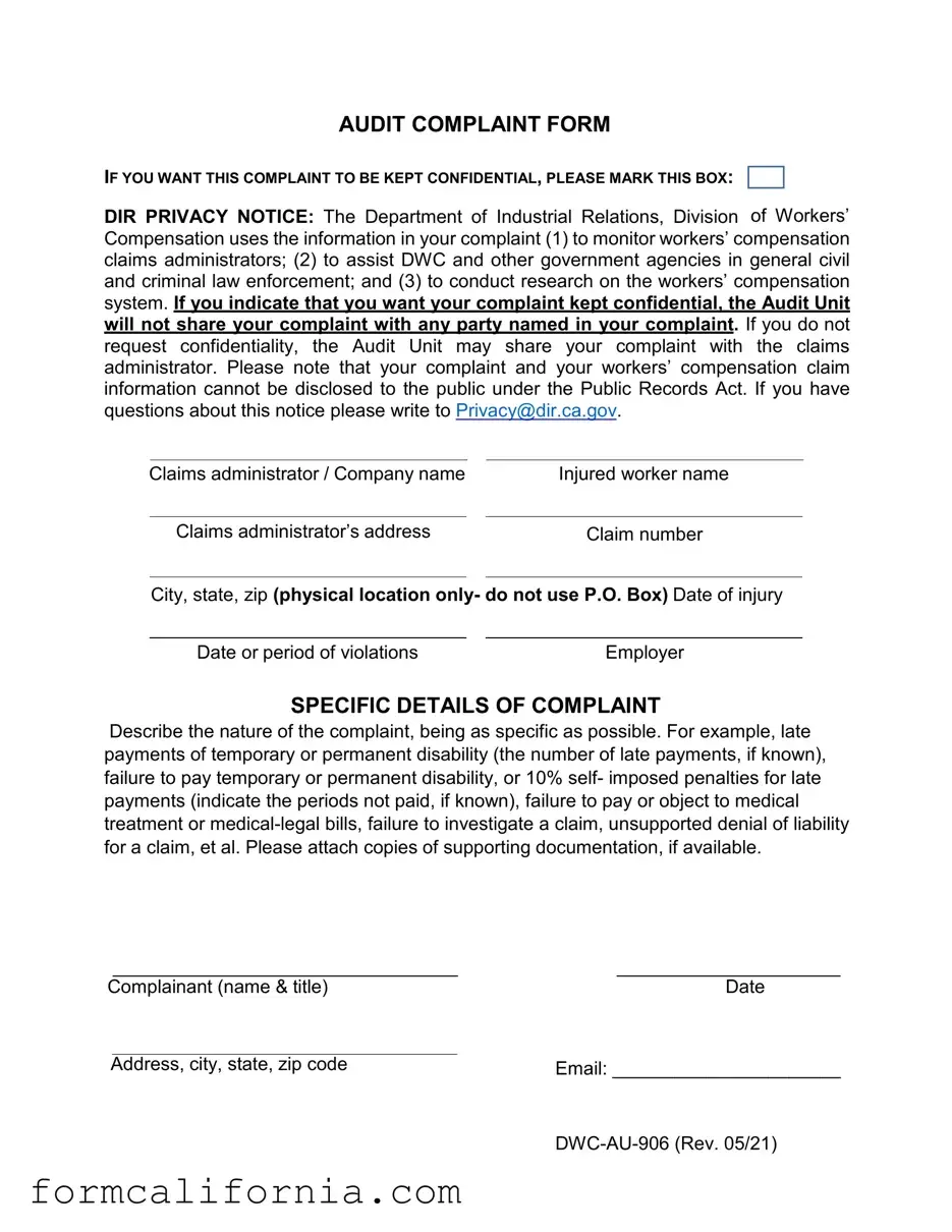 Blank California Audit PDF Form
