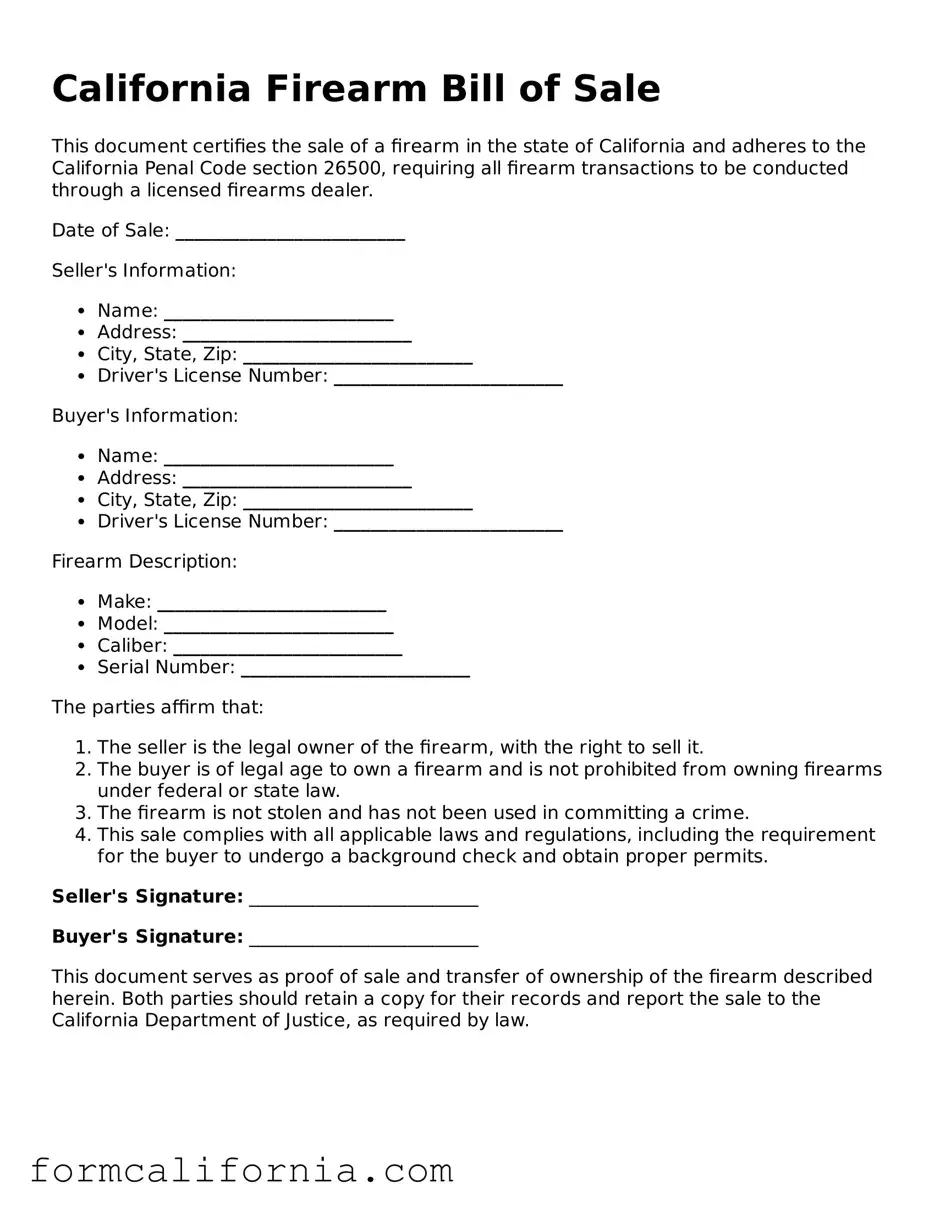 Legal California Firearm Bill of Sale Document