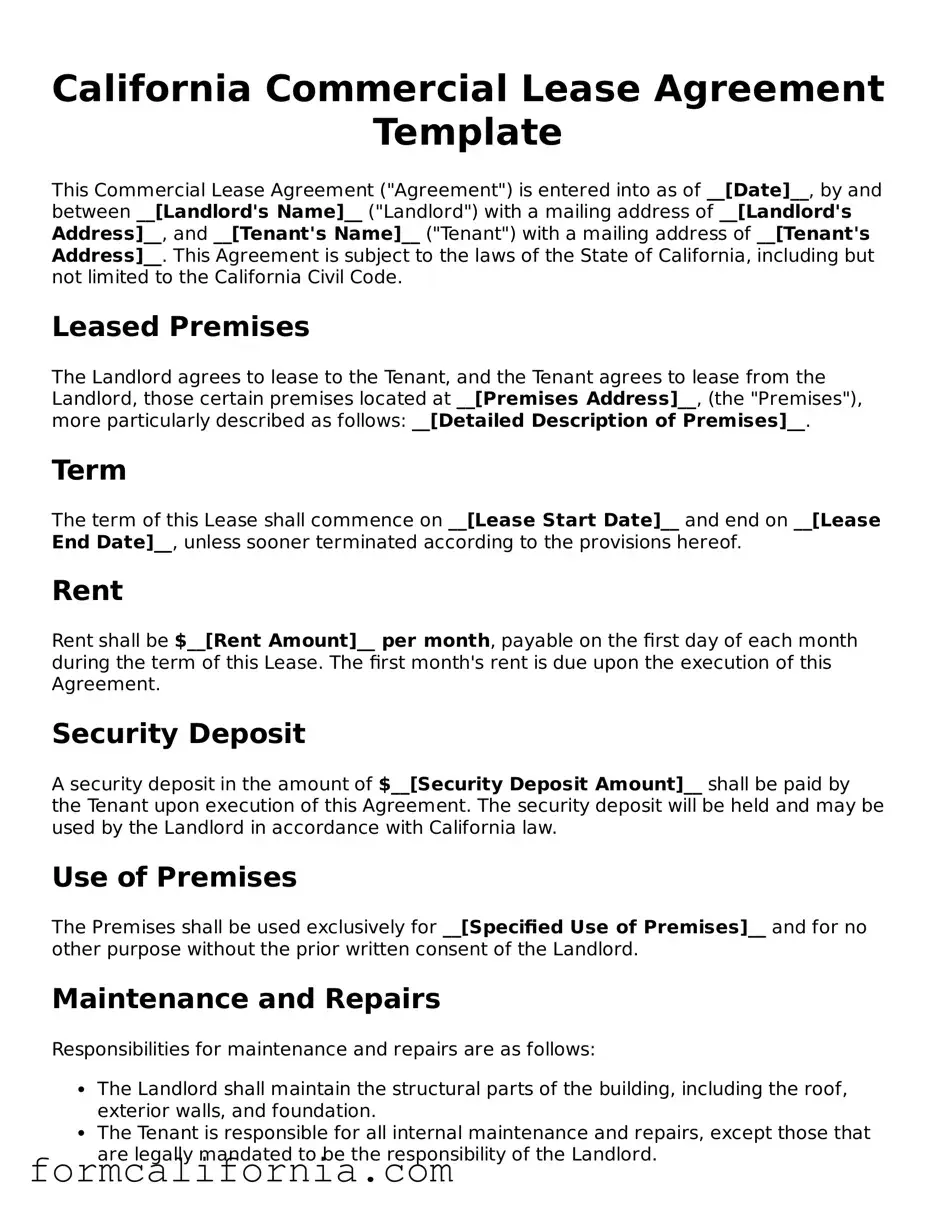 Legal California Commercial Lease Agreement Document