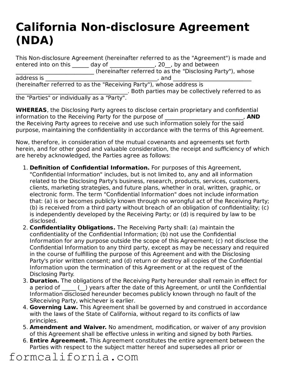 Legal California Non-disclosure Agreement Document