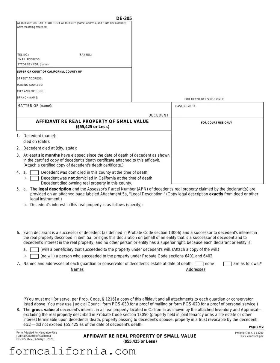 Blank California De 305 PDF Form