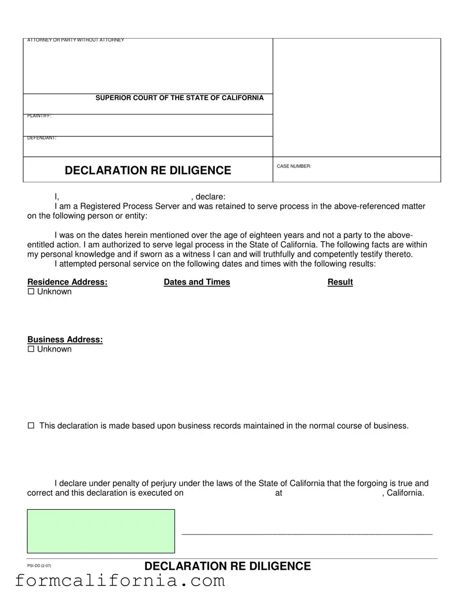 Blank California Diligence PDF Form