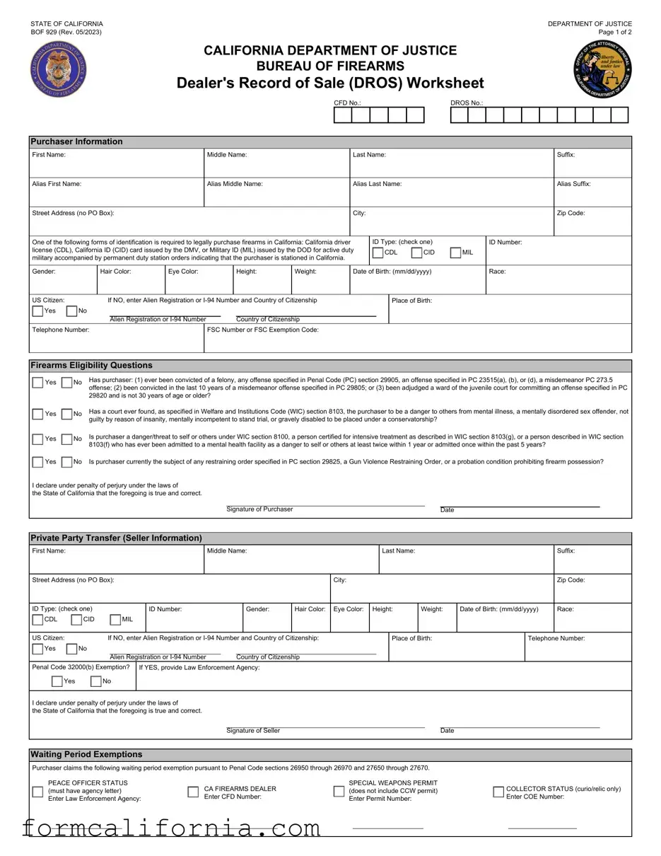 Blank California Dros PDF Form