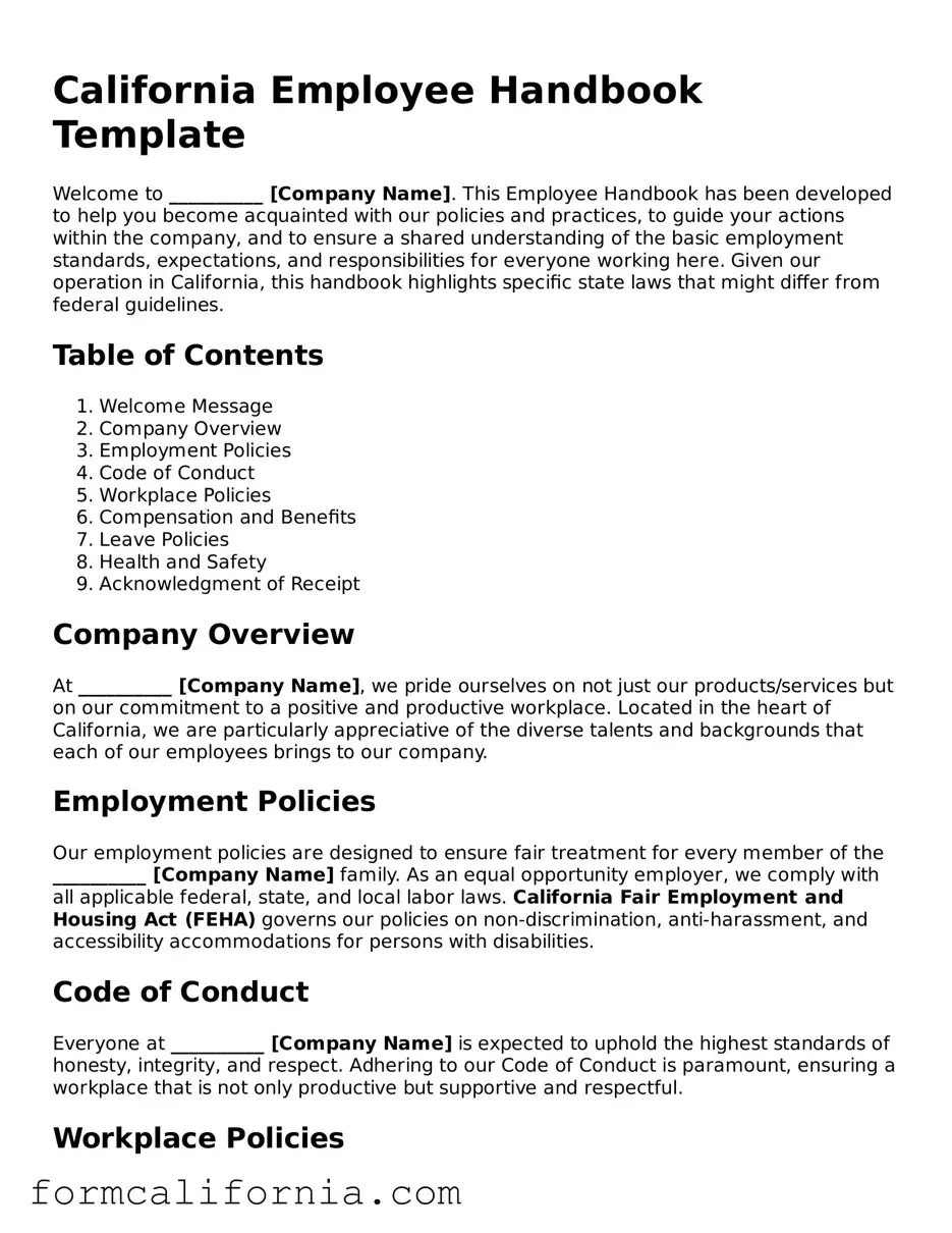 Legal California Employee Handbook Document