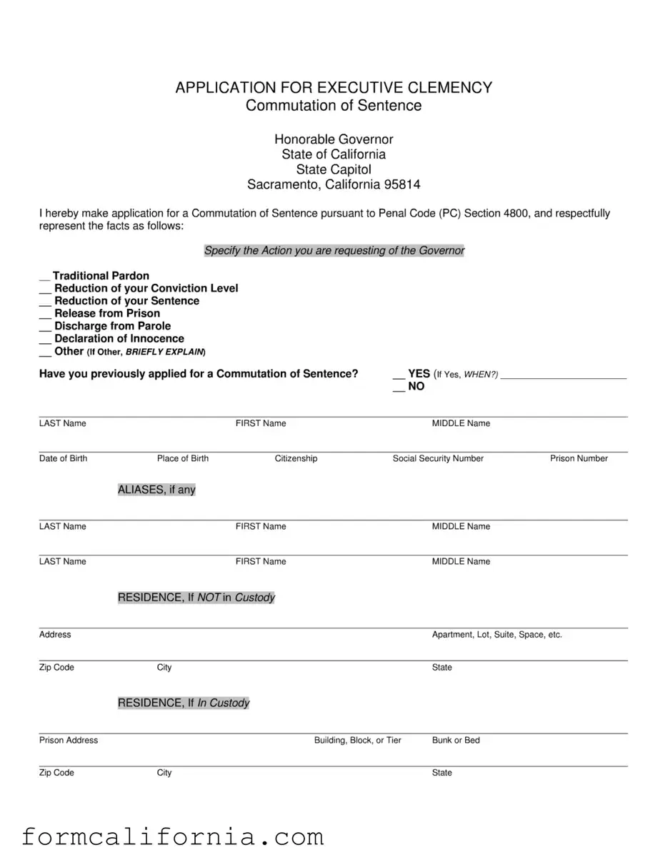 Blank California Executive Clemency PDF Form