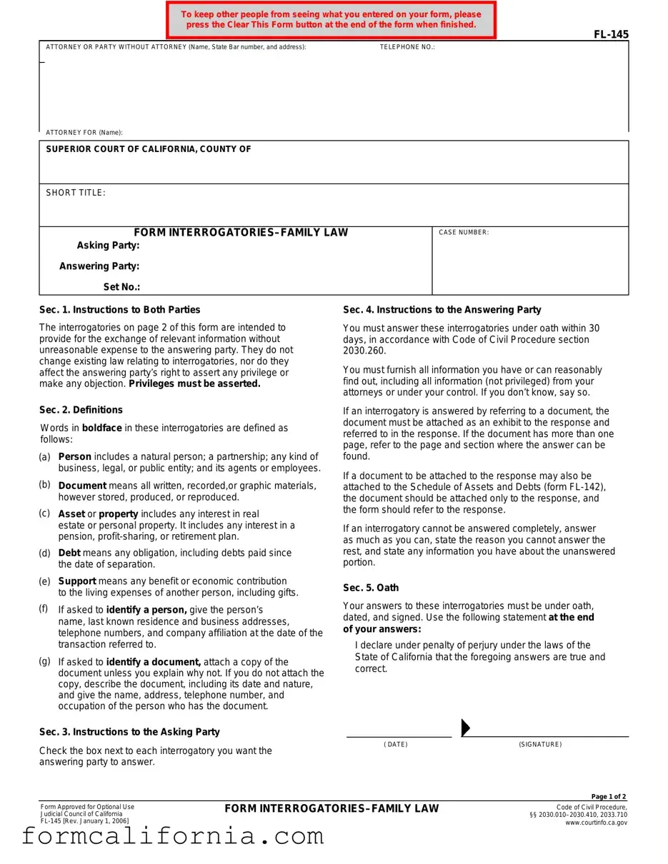 Blank California Fl 145 PDF Form