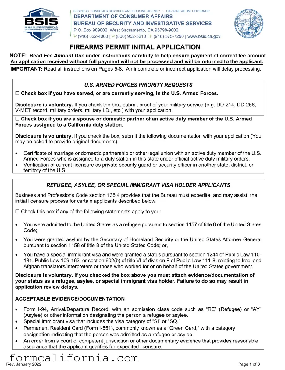 Blank California Gun Permit Application PDF Form