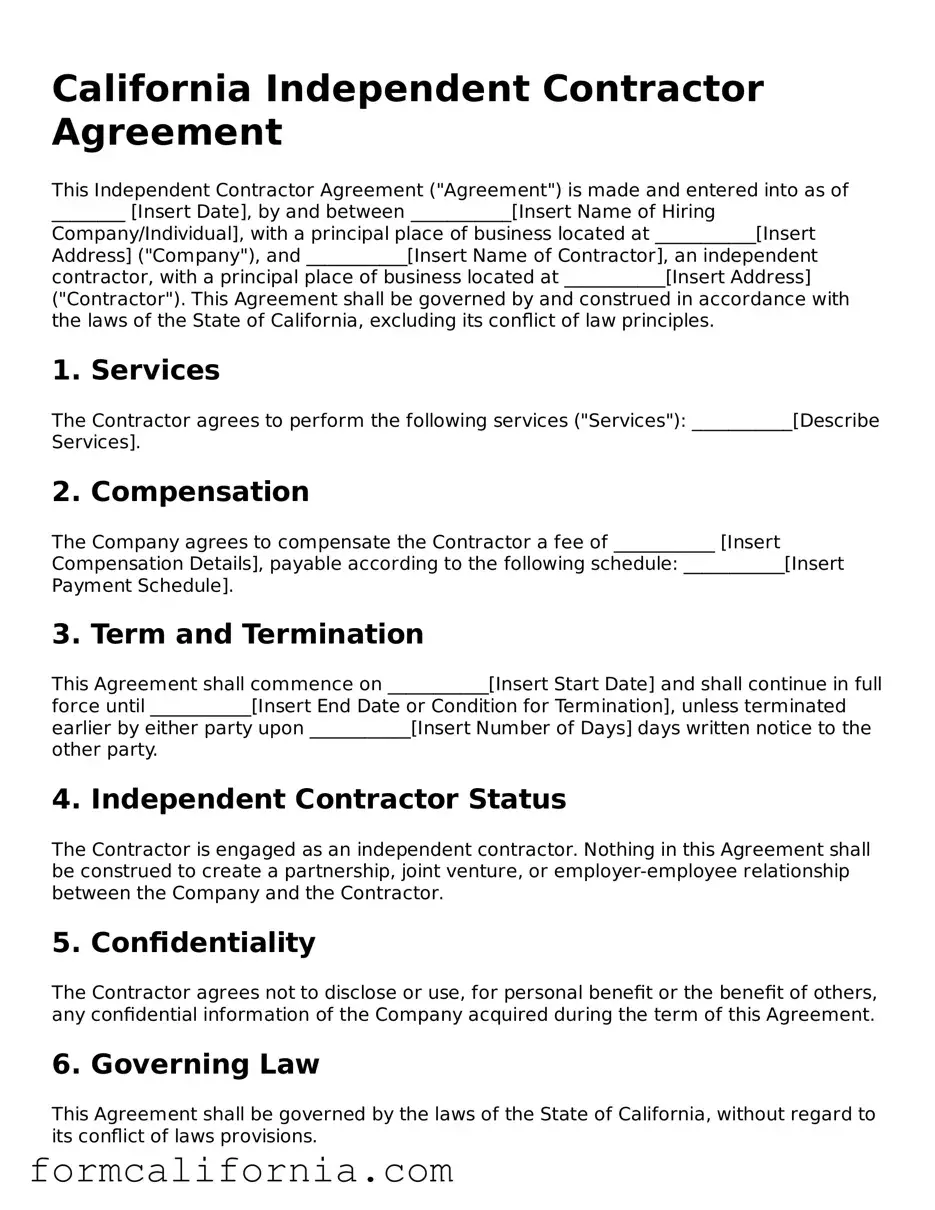 Legal California Independent Contractor Agreement Document