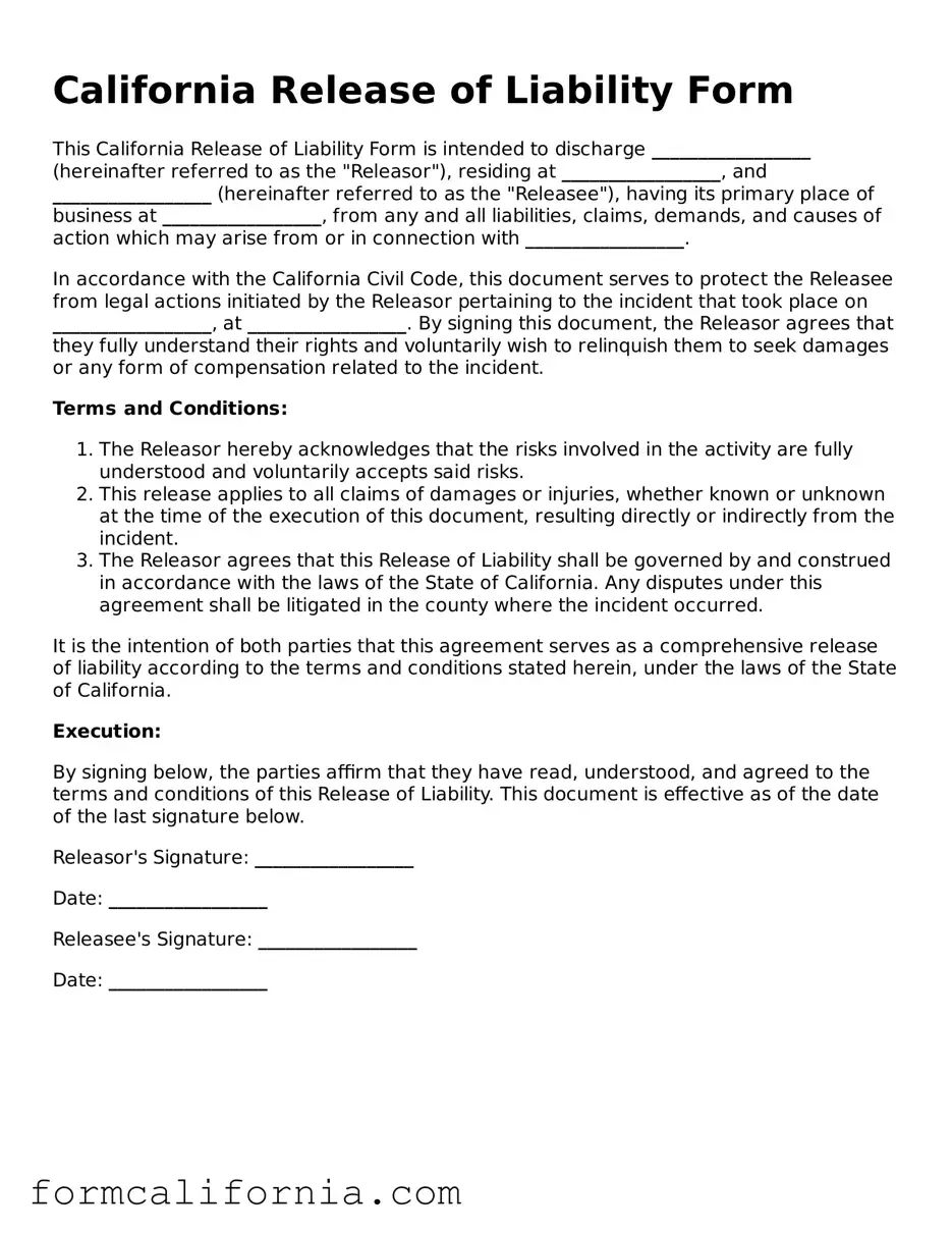 Legal California Release of Liability Document