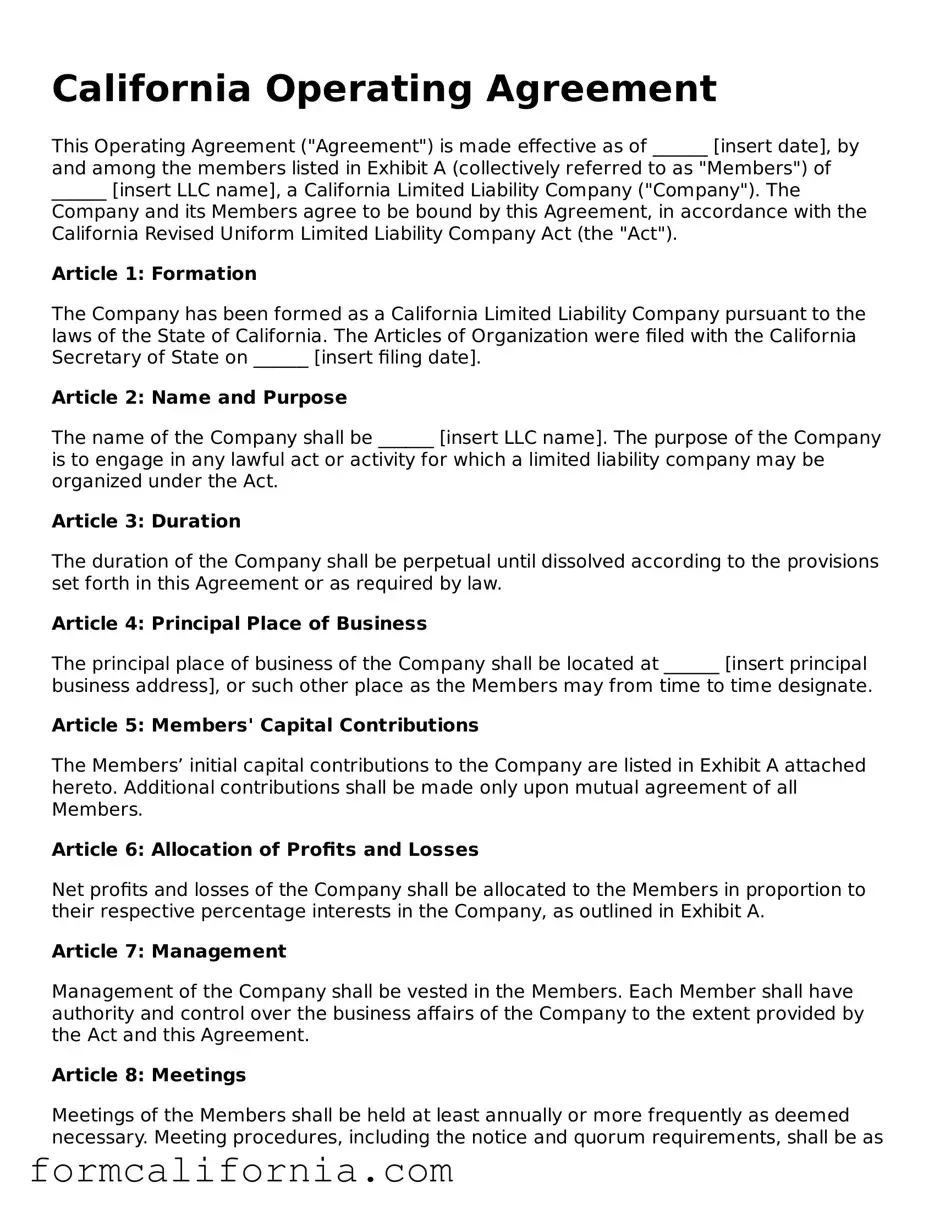 Legal California Operating Agreement Document
