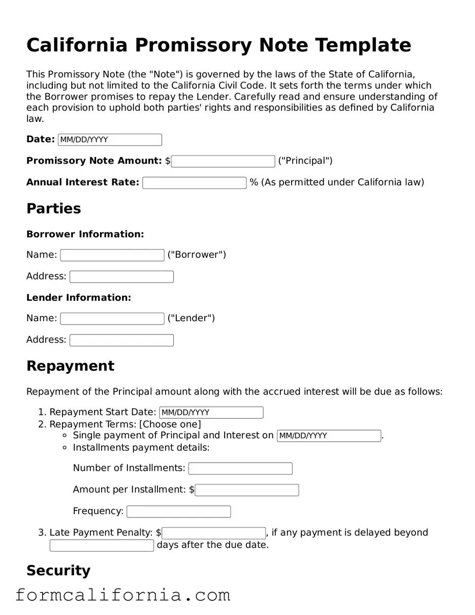 Legal California Promissory Note Document