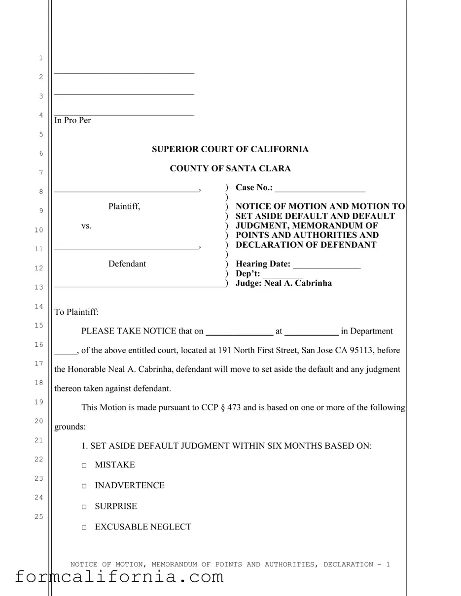 Blank California Motion Set Aside PDF Form