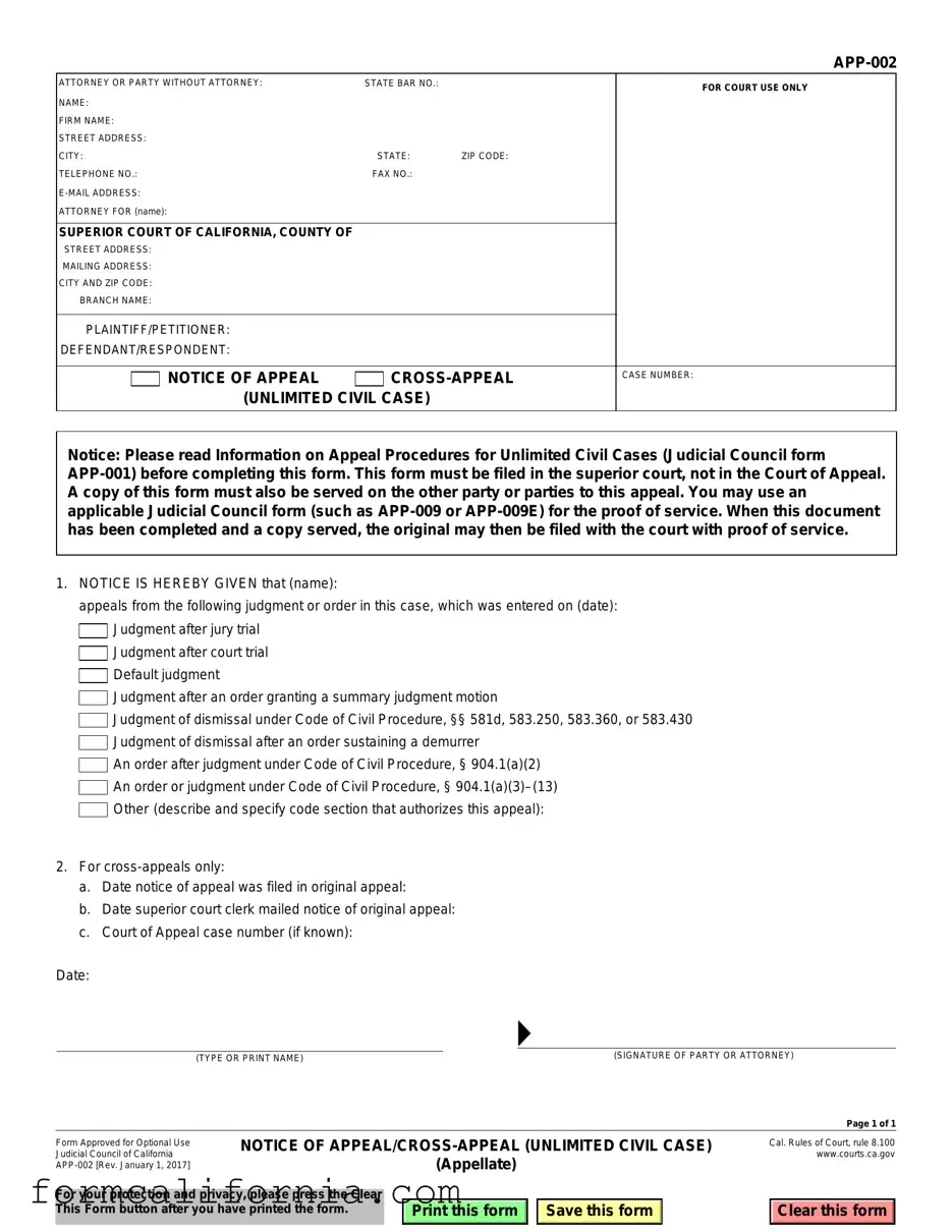 Blank California Notice App 002 PDF Form