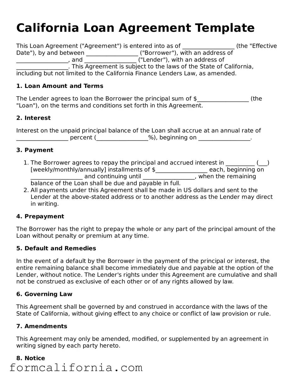 Legal California Loan Agreement Document