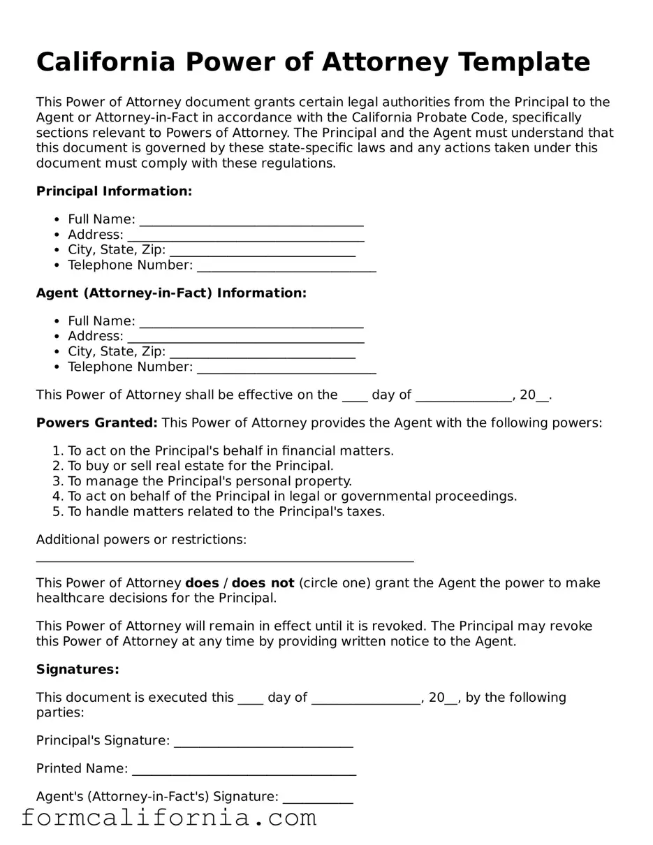 Legal California Power of Attorney Document