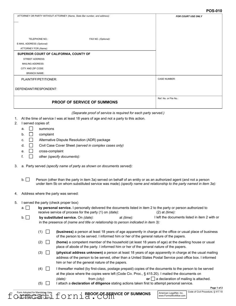 Blank California Pos 010 PDF Form