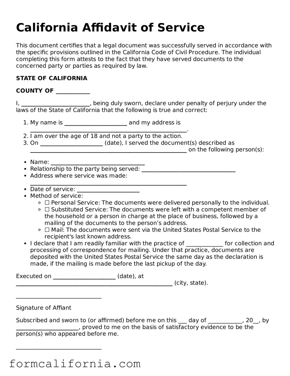 Legal California Affidavit of Service Document