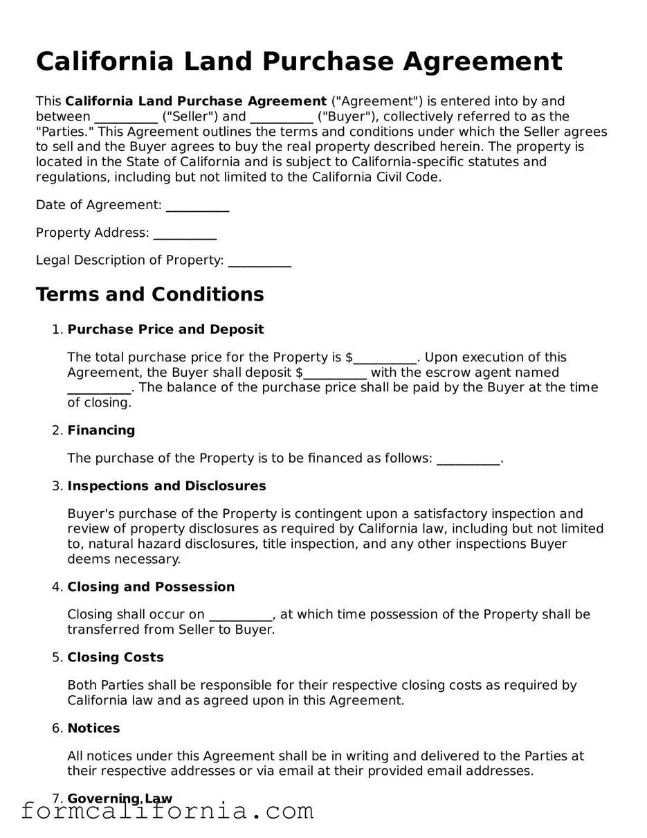 Legal California Land Purchase Agreement Document
