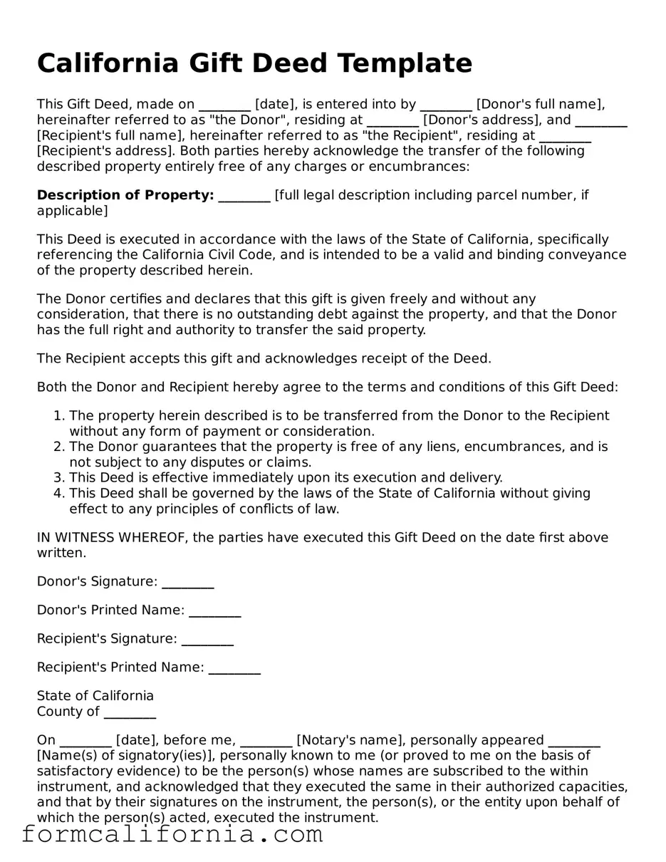 Legal California Gift Deed Document