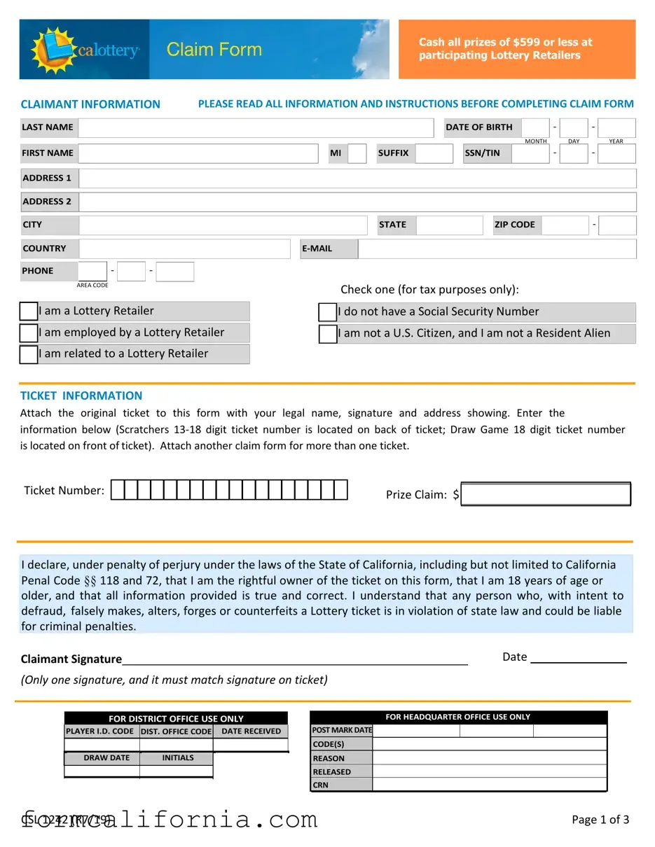 Blank California Scratchers PDF Form