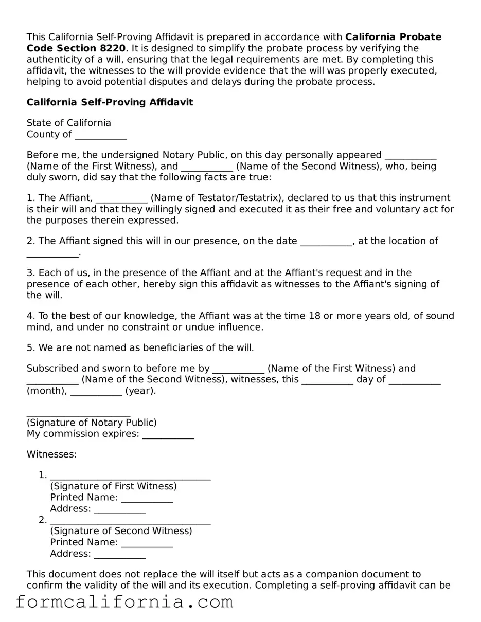 Legal California Self-Proving Affidavit Document