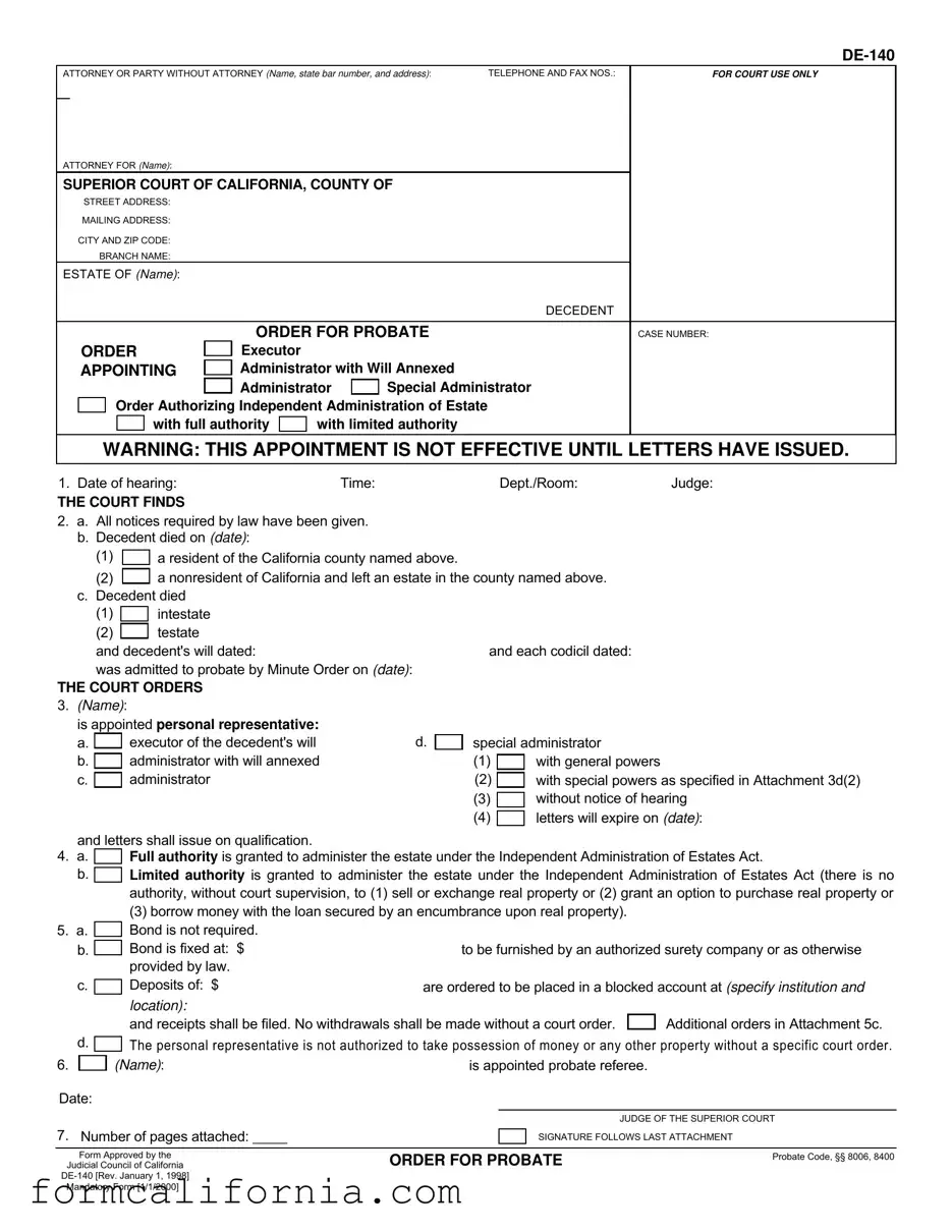 Blank De 140 PDF Form