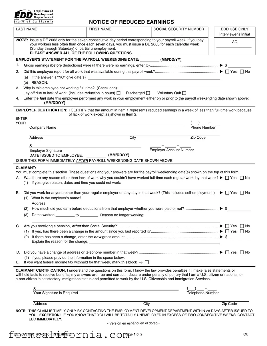 Blank De 2063 PDF Form