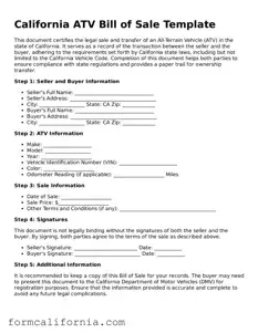 Legal California ATV Bill of Sale Document